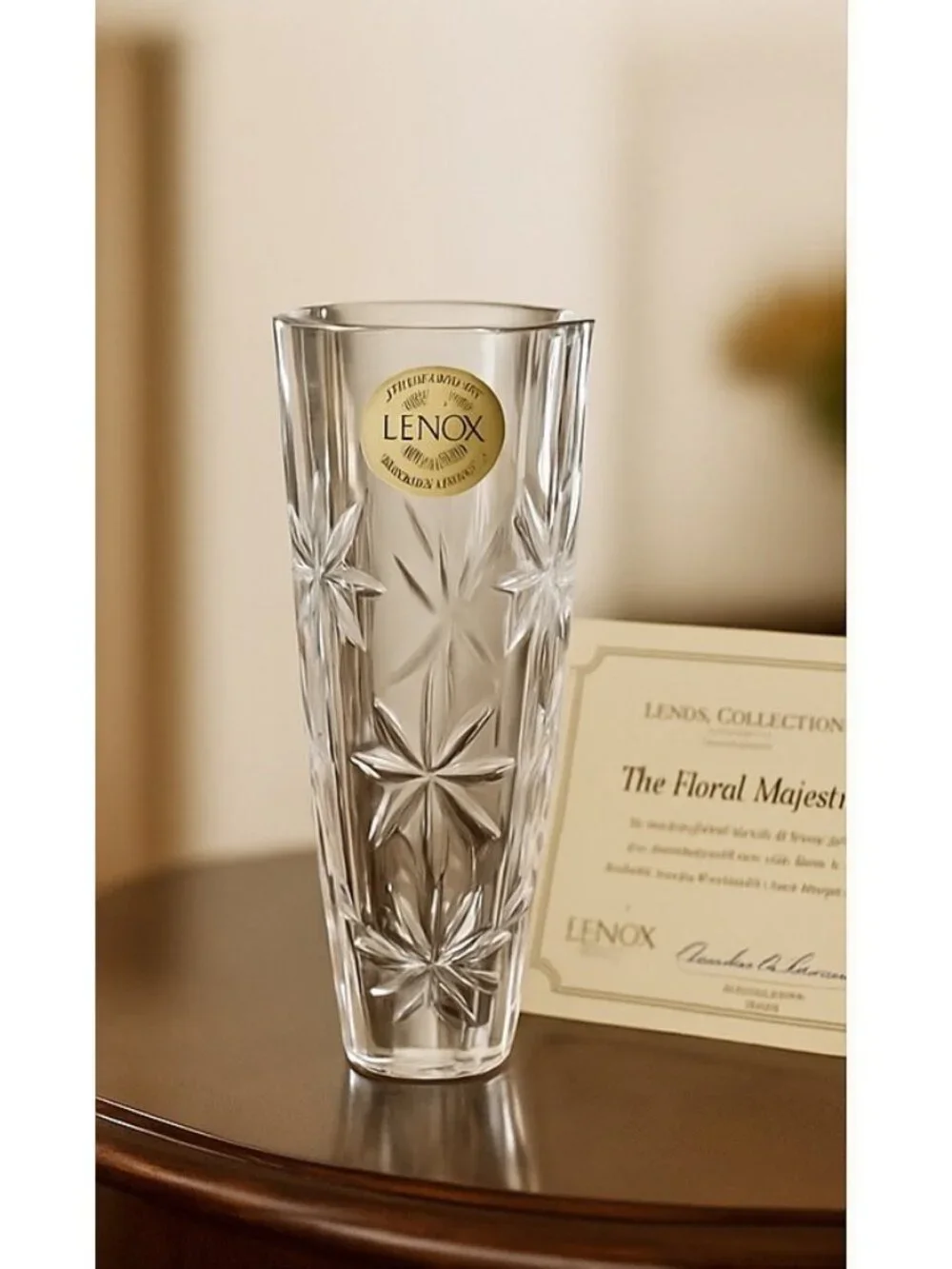 VTG Lenox Floral Majesty Full Lead Crystal Vase w/Certificate Czech Republic